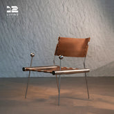12living Modern Italian Vegetable - Tanned Leather Chair with 304 Textured Stainless Steel Frame