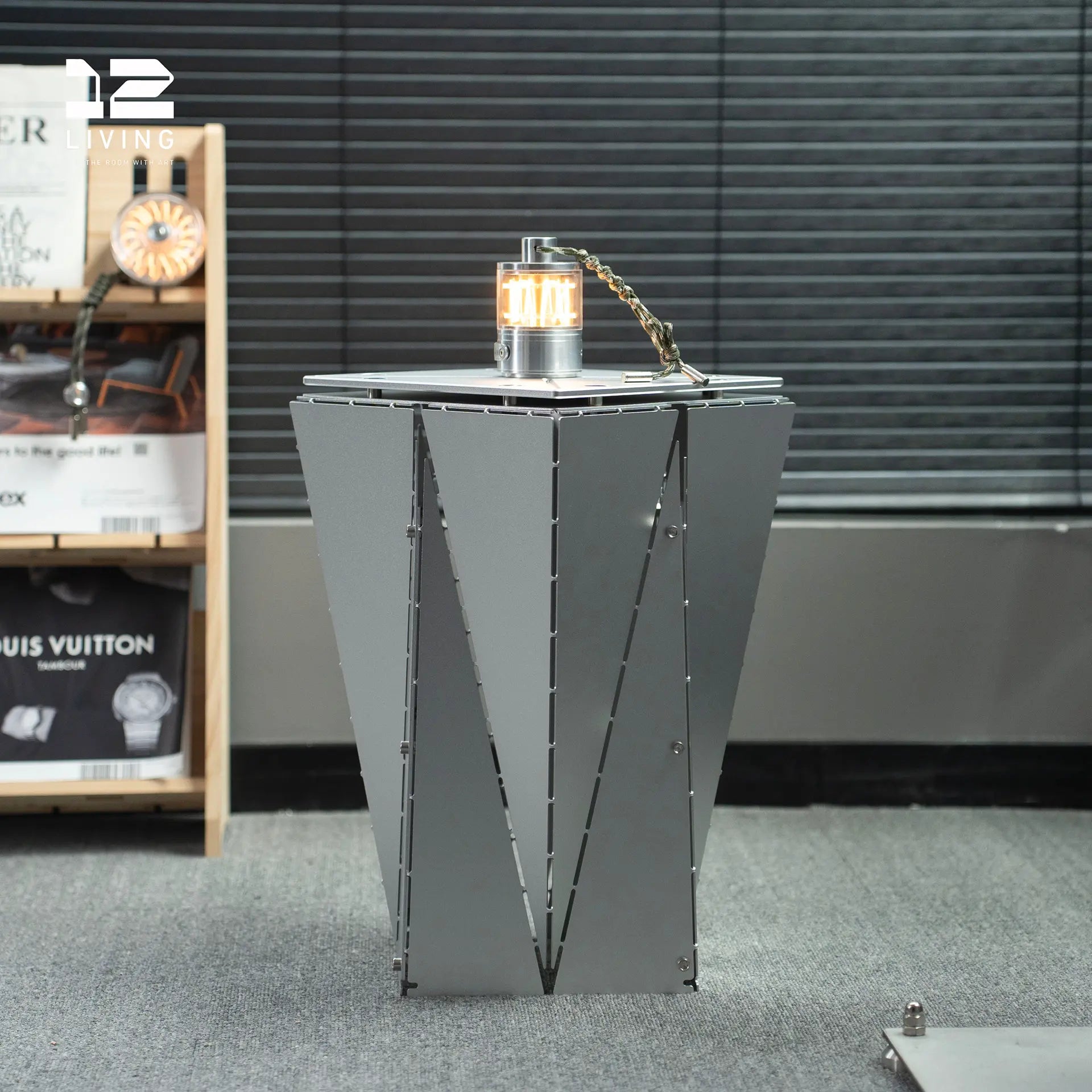 XLINESPACE Modern Industrial Metal Side Table,Geometric Designer End Table for Living Room or Office